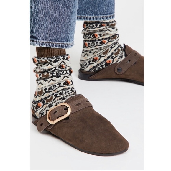 Rag and Bone Ansley Sherling Slide- Dark Truffle Suede - Picture 1 of 9